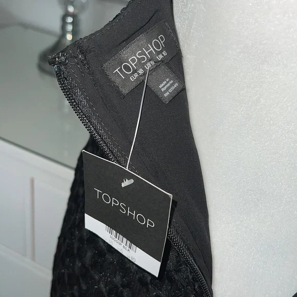 NWT Topshop Black Lace Asymmetrical Dress With Plunge Neckline - Picture 12 of 14